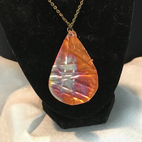 Hammered Copper Pendant with Beads Chain is 18 Inches Long - Picture 4 of 4